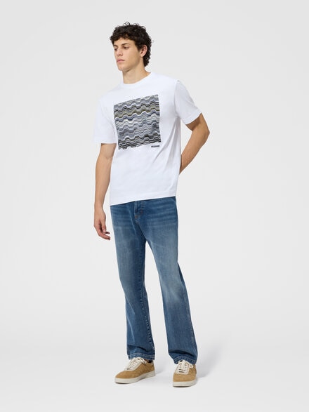T-shirt girocollo in cotone con dettagli motivo snake, Beige& Bianco  - US26SL0GBJ00QKS01L3