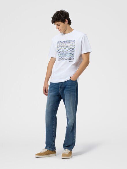 T-shirt girocollo in cotone con dettagli motivo snake, Beige& Bianco  - US26SL0GBJ00QKS01L5
