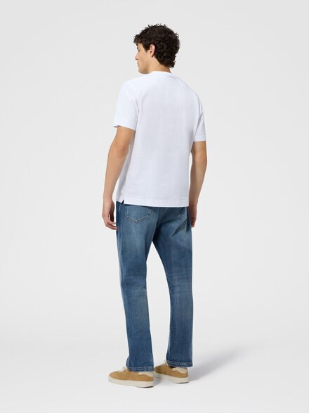 T-shirt girocollo in cotone con dettagli motivo snake, Beige& Bianco  - US26SL0GBJ00QKS01L5