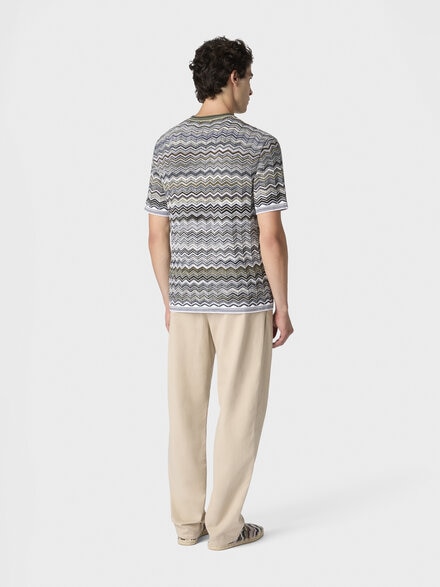 Camiseta de punto de algodón con motivo de chevron, Beige& Blanco  - US26SL0JBK01HRS6167