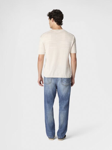 Flamed mercerized crew-neck cotton T-shirt, Beige& White  - US26SL0KBK01HUF000C