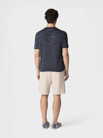 Flamed mercerized crew-neck cotton T-shirt, Navy Blue & Grey - US26SL0KBK01HUF700V