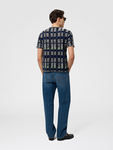 Crew-neck cotton and viscose T-shirt with check pattern, Multicoloured  - US26SL0LBK01HYSMSMR