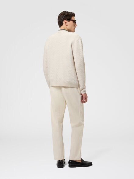 Cardigan in lana e cotone chevron con tasche, Beige - US26SM08BK01HHS01KJ