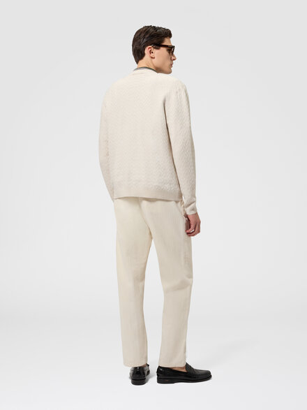 Wool and cotton chevron cardigan with pockets, Blue - US26SM08BK01HHS72PG