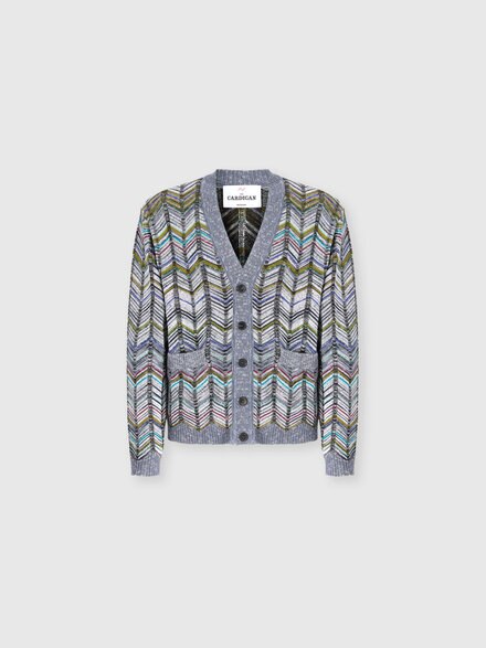 Cotton chevron cardigan with pockets, Grey Multicoloured  - US26SM09BK01HPSM9YU