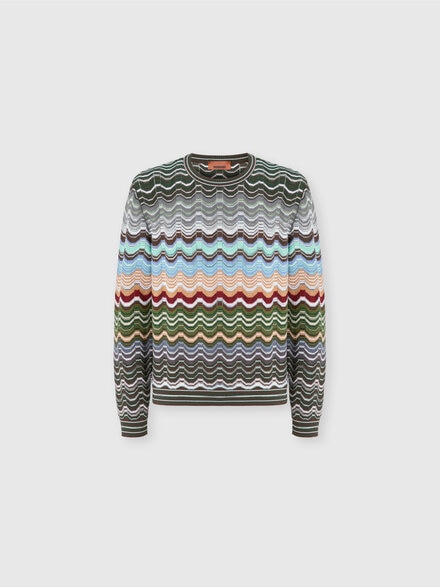 Crew-neck cotton and viscose chevron pullover with Greek motif, Multicoloured  - US26SN01BK01G8SM9YT