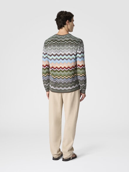 Crew-neck cotton and viscose chevron pullover with Greek motif, Multicoloured  - US26SN01BK01G8SM9YT
