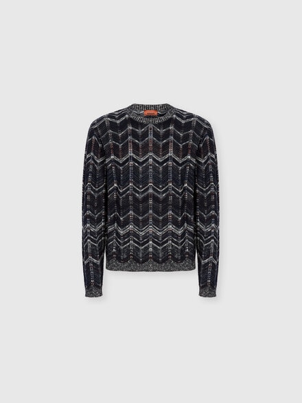 Crew-neck cotton chevron pullover with ribbed trims, Blue - US26SN02BK01G9S72PC