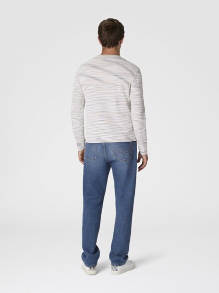 Ribbed crew-neck flamed cotton pullover, Multicoloured  - US26SN03BK01GDS01KF