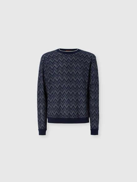 Crew-neck cashmere pullover with zigzag pattern, Navy Blue - US26SN07BR014MS72Q0