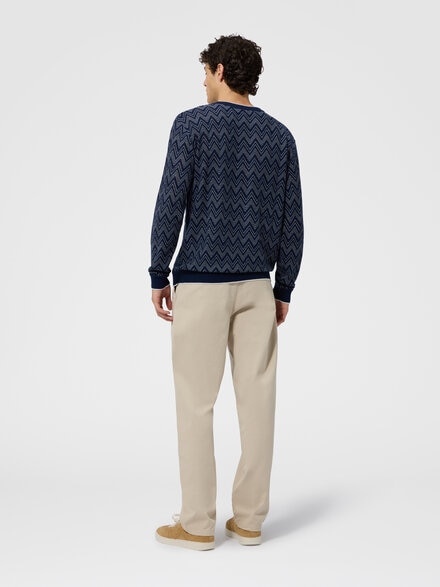 Crew-neck cashmere pullover with zigzag pattern, Navy Blue - US26SN07BR014MS72Q0