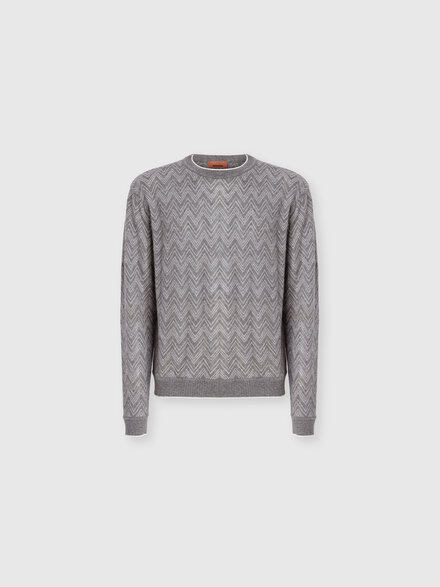Crew-neck cashmere pullover with zigzag pattern, Grey - US26SN07BR014MS91RT