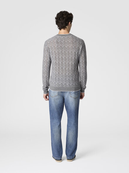 Crew-neck cashmere pullover with zigzag pattern, Grey - US26SN07BR014MS91RT