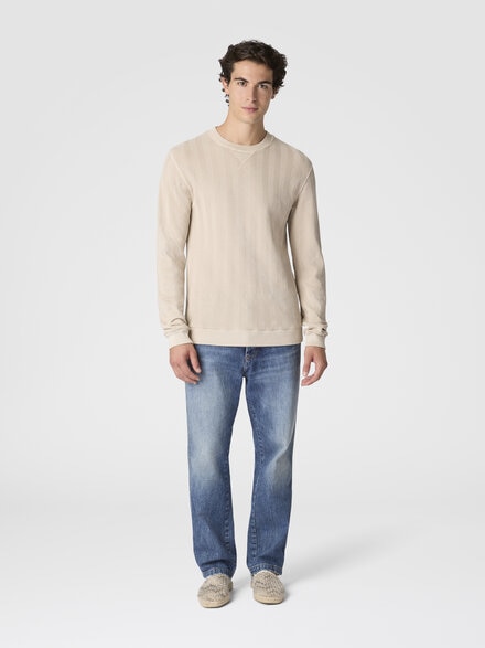 Crew-neck cotton and viscose sweatshirt with tone-on-tone zigzag pattern, Beige - US26SW01BR014P40210