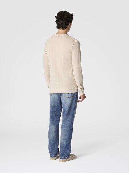 Crew-neck cotton and viscose sweatshirt with tone-on-tone zigzag pattern, Beige - US26SW01BR014P40210