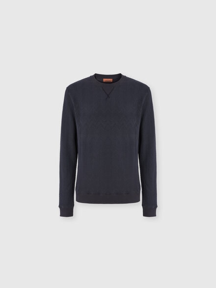Crew-neck cotton and viscose sweatshirt with tone-on-tone zigzag pattern, Blue - US26SW01BR014P94015