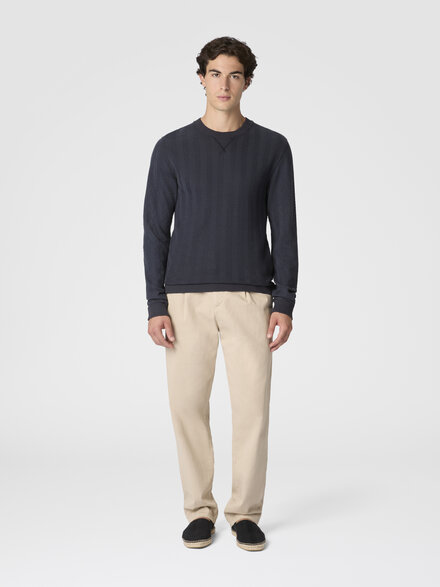 Crew-neck cotton and viscose sweatshirt with tone-on-tone zigzag pattern, Blue - US26SW01BR014P94015