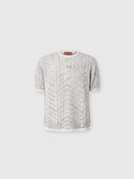 Polo en punto calado de algod&oacute;n y viscosa, Blanco & Beige - US26W204BK01JMS01MX