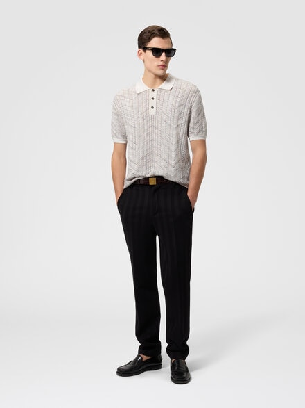 Polo en punto calado de algod&oacute;n y viscosa, Blanco & Beige - US26W204BK01JMS01MX