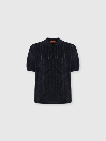 Openwork knit cotton and viscose polo shirt, Black & Grey - US26W204BK01JMS91T8
