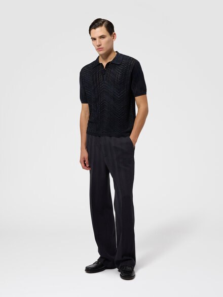 Openwork knit cotton and viscose polo shirt, Black & Grey - US26W204BK01JMS91T8
