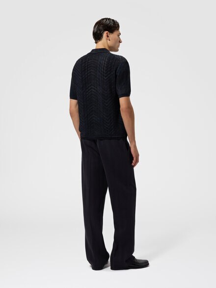 Openwork knit cotton and viscose polo shirt, Black & Grey - US26W204BK01JMS91T8