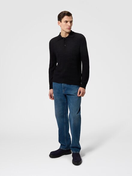 Long-sleeve cotton and wool chevron polo shirt, Grey - US26W205BK01JXS91T9