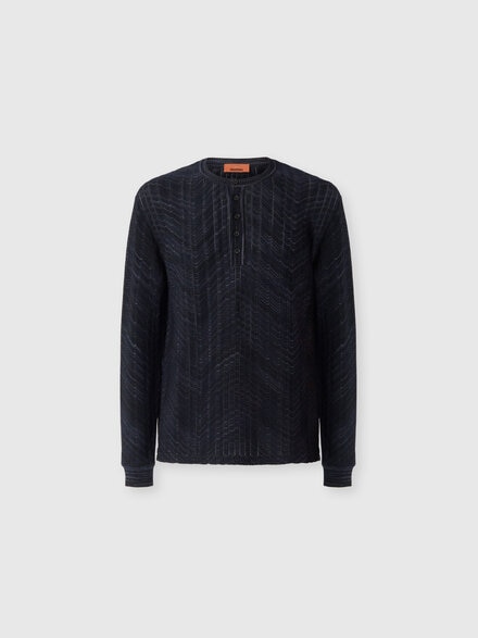 Long-sleeve viscose and cotton henley shirt, Black & Grey - US26W206BK01JMS91T8