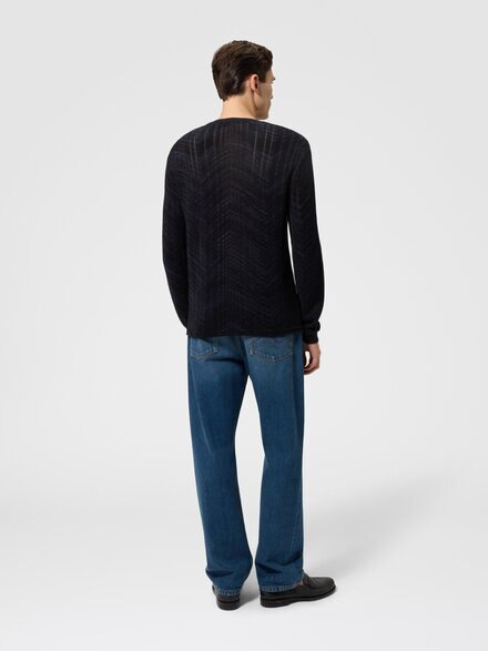 Long-sleeve viscose and cotton henley shirt, Black & Grey - US26W206BK01JMS91T8