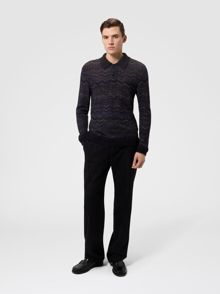 Long-sleeve cashmere and viscose polo shirt, Blue - US26W20NBC006JS72QX