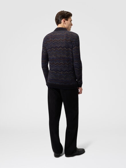Long-sleeve cashmere and viscose polo shirt, Blue - US26W20NBC006JS72QX