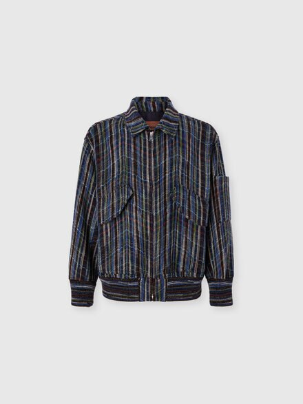 Wool and viscose bomber jacket with pockets, Blue & Multicoloured  - US26WC04BC006FS72QV