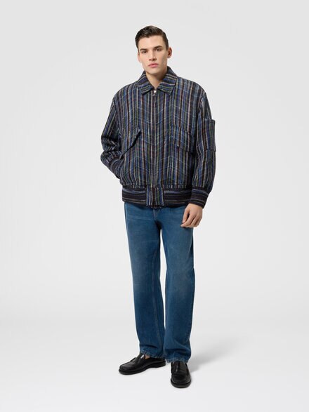 Wool and viscose bomber jacket with pockets, Blue & Multicoloured  - US26WC04BC006FS72QV