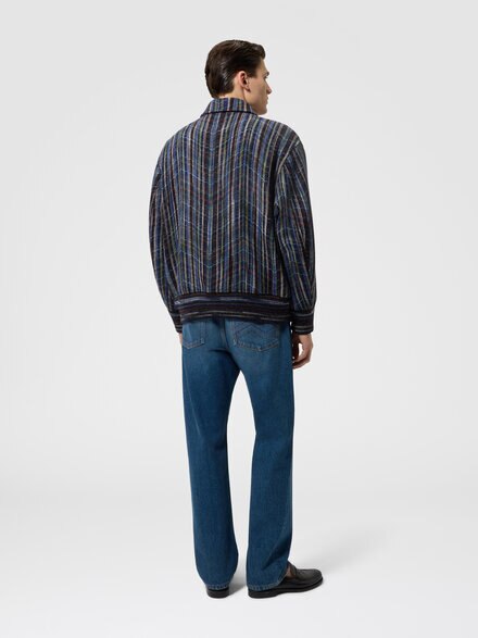 Wool and viscose bomber jacket with pockets, Blue & Multicoloured  - US26WC04BC006FS72QV