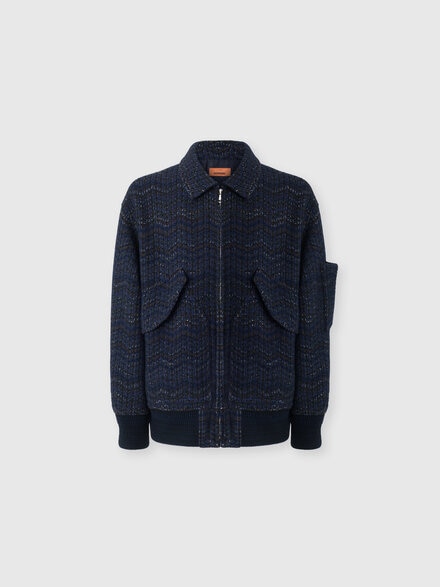 Cashmere and viscose bomber jacket with pockets, Blue - US26WC04BC006HS72QW