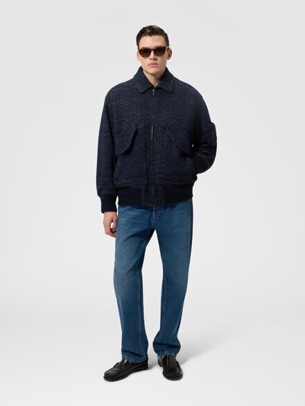 Cashmere and viscose bomber jacket with pockets, Blue - US26WC04BC006HS72QW