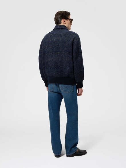 Cashmere and viscose bomber jacket with pockets, Blue - US26WC04BC006HS72QW