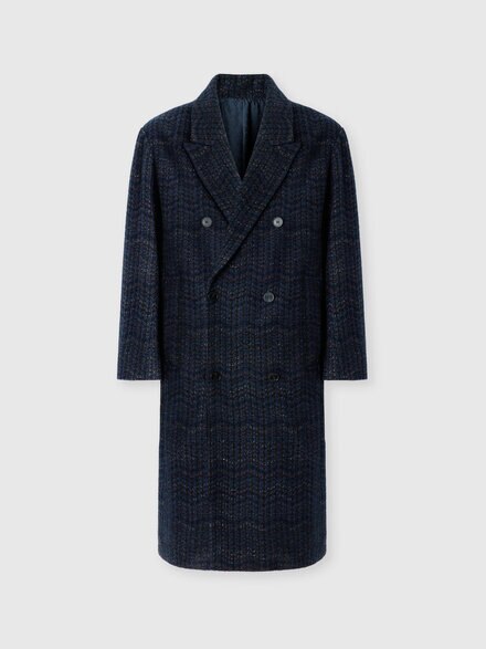 Double-breasted cashmere and viscose coat, Blue - US26WC05BC006HS72QW