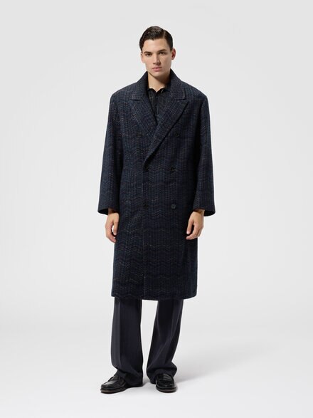 Double-breasted cashmere and viscose coat, Blue - US26WC05BC006HS72QW