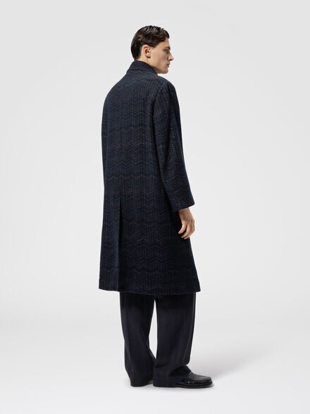 Double-breasted cashmere and viscose coat, Blue - US26WC05BC006HS72QW