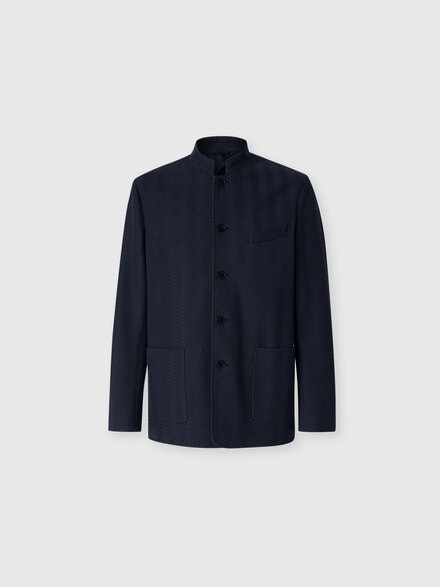 Tone-on-tone chevron cotton and viscose jacket, Blue - US26WF01BR012294015