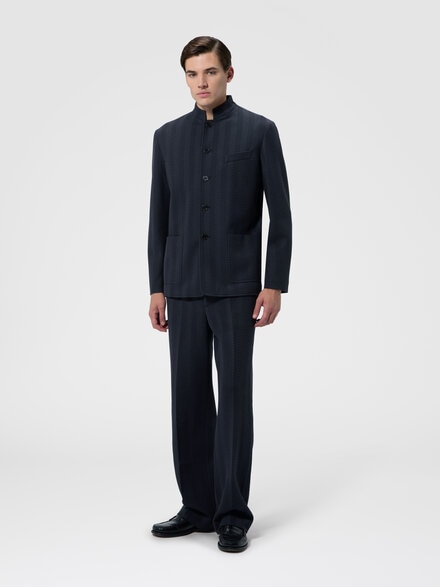 Tone-on-tone chevron cotton and viscose jacket, Blue - US26WF01BR012294015