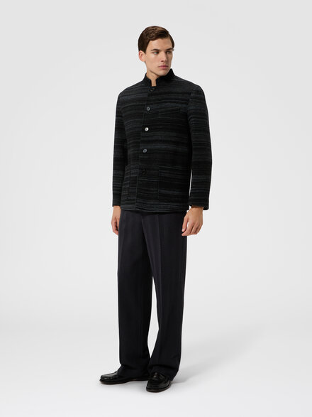 Striped wool and viscose knit jacket, Grey - US26WF07BT00AQS91TB