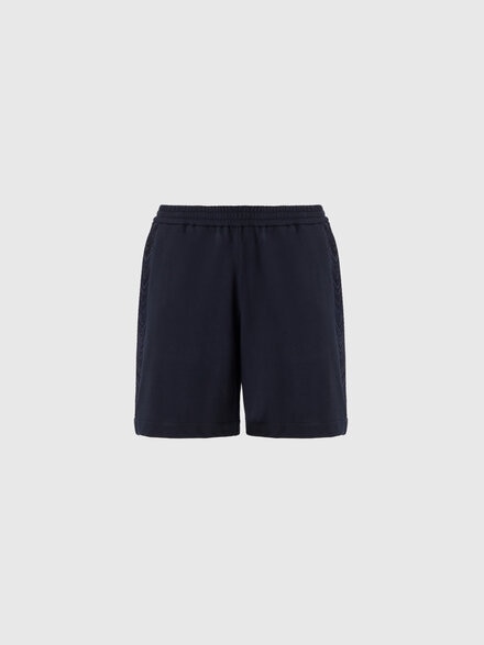 Cotton fleece shorts with knit inserts, Blue - US26WI03BJ00RBS72RV