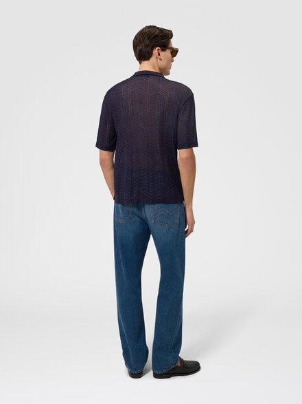 Viscose knit bowling shirt with Greek key motif, Multicoloured  - US26WJ01BR015MSMSOL