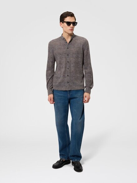Camisa en cachemira y viscosa con cuello mao, Multicolor  - US26WJ02BR0162S91TF