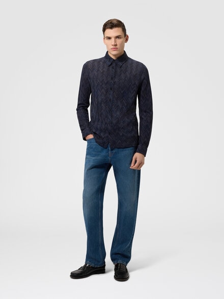 Striped wool and viscose knit shirt, Multicoloured  - US26WJ04BR0163S91T1