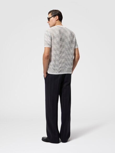 Openwork cotton and viscose knit T-shirt, White & Beige - US26WL00BK01JMS01MX