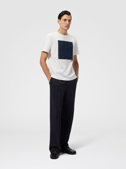 Cotton jersey crewneck T-shirt with insert, White & Blue - US26WL04BJ00R9S01N8